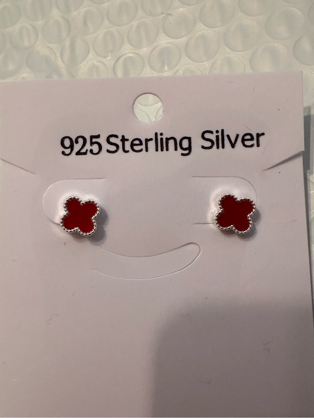 Trendy .925 Solid Sterling Silver Ruby Red Clover Necklace and Stud Earring Set - Picture 3 of 6
